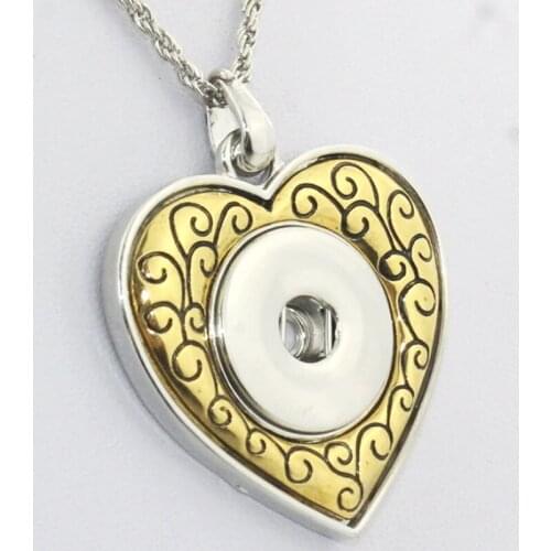 Snap Button Jewelry Pendant Necklace With Charm Chain Heart Necklace Fit 18/20mm Snaps Necklace Jewelry Women 030612