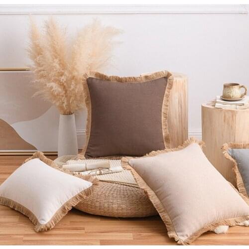 Ins Style Cushion Cover Cotton Linen Pillow Cover Solid Color Tassles Pillowcase For Home Decor Bedhome Sofa Lumbar Pillow Case