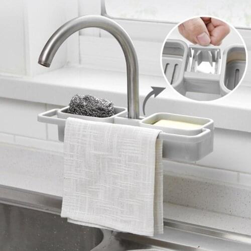 Kitchen Sink Faucet Sponge Soap Towel Drain Storage Rack Organizer Holder Shelf Supplies Practical storage rack, can hold towel