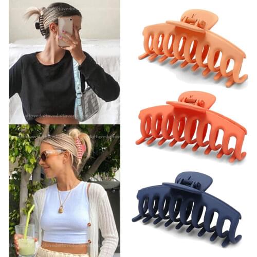 H:HYED Women Solid Large Barrette Crab Hair Claws Bath Clip Ponytail Clip For Women Girls Daily Wear Hair Clips Accessories