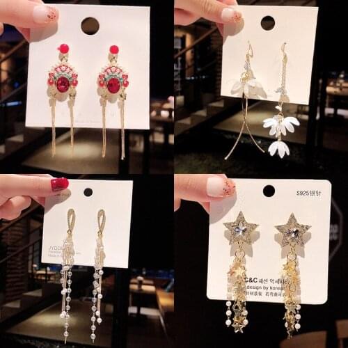 Chinese fashion Earring 925 Silver Needle Earring Europe / the US exaggerated retro pearl earrings fringe earrings long pendant