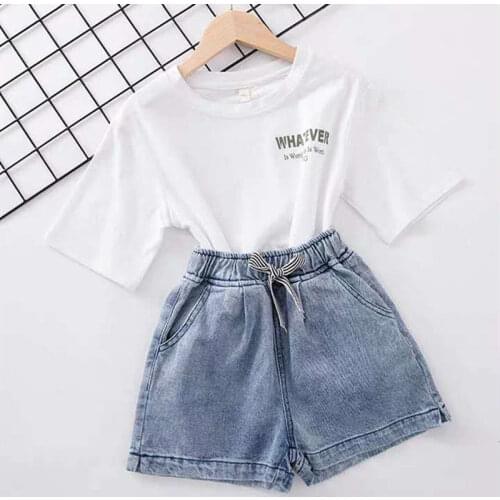 Summer Girls Clothes Tow-piece Sets Sweatshirt Short T-shirt Skinny Vest Shorts Letters Printed 3-13Y Girls Suits