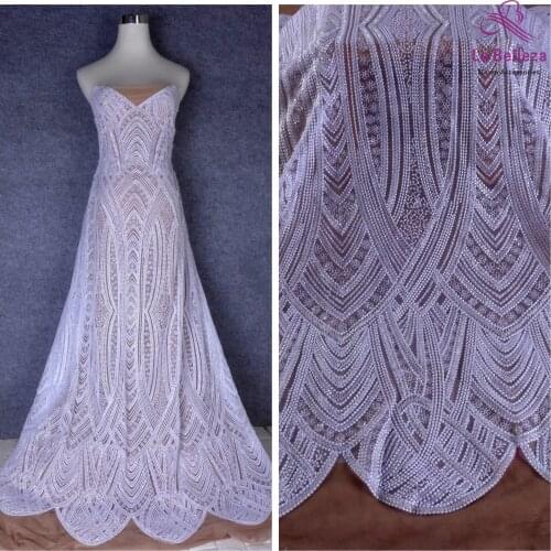La Belleza new pure white lace, off white beaded heavy embroidery wedding dress lace fabric 51'' width 1 yard