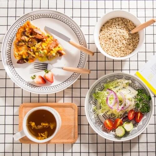 Brief Europe Style creative ceramic dishes plates porcelain tableware round steak plates Geometric home kitchen salad plates