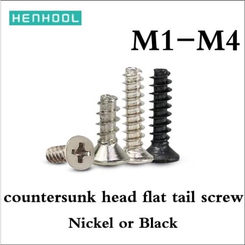 Small Screw Cross countersunk head flat tail self-tapping screw Nickel plated black Electronic screw M1.2M1.4M1.5M1.7M2.3M3M4