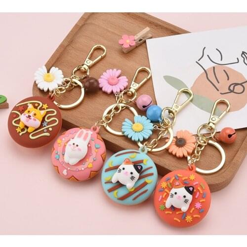 Cartoon Donut Keychain Cute Corgi Cat Keyring Women Couple Car Bag Pendant Resin Key Chains Gifts