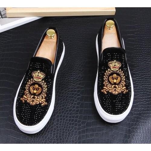 Fashion Slip-on Brand Mens Casual Shoes Spring/Summer Handmade Embroidery Bee Tiger Loafers Men Canvas Leather Chaussure Fla