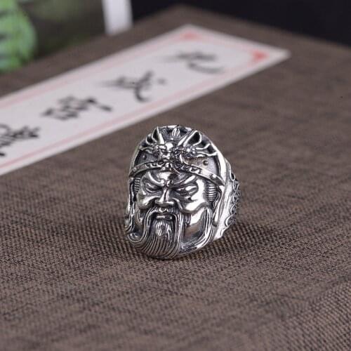 2021 mens new Gothic punk Guan Gong big ring mens retro fashion exaggerated carved head mens ring jewelry