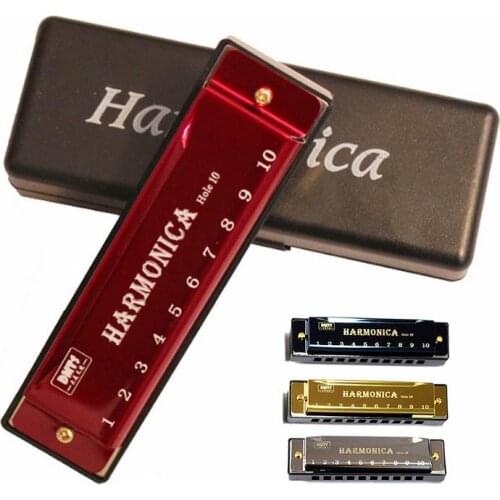 Titanium Copper Core 10 Holes Key C Blues Harmonica Musical Instrument Educational Gift Toy with Case