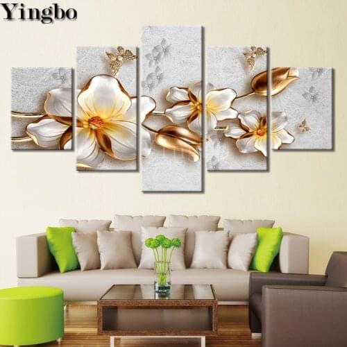 5 PCS Full Square/Round Diamond Painting Rose flower DIY 5D Mosaic Diamond Embroidery triptych painting for Living room decor