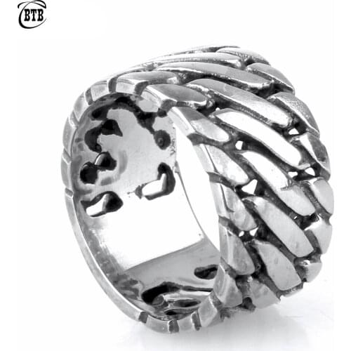 No Faded Punk Biker Jewelry Wide Chain Ring Buddha Ring Rock Titanium Stainless Steel Ring Finger Art Retro Free Shipping