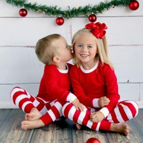 New Striped Christmas Red White Green White Children Boys Girls Pajamas Nightwear