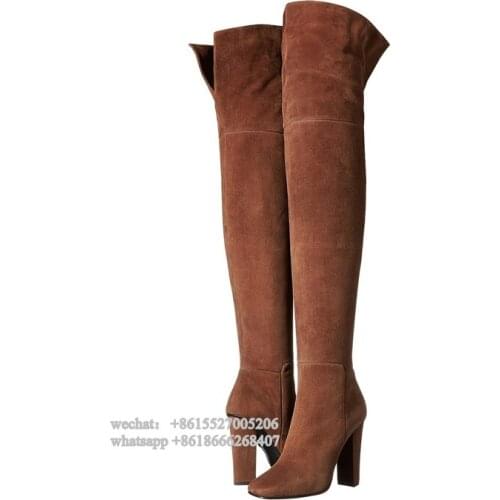 New Arrival Womens Thigh High Boots Winter Chunky Heeled Comfortable Block Design Over The knee Pointed Booty