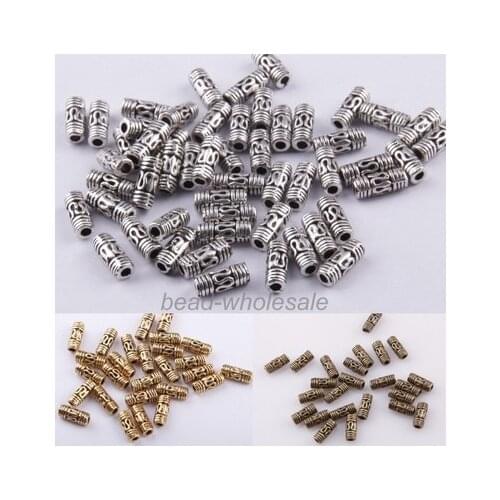 OMH wholesale 100Pcs Tibetan silver Column Shaped Decorative Pattern Spacer Bead Finding ZL135