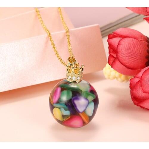 Colorful Stone Glass Ball Necklace For Women Fashion Jewelry Stainless Steel Rainbow Necklace Mom Sister Gift Dainty Accessories
