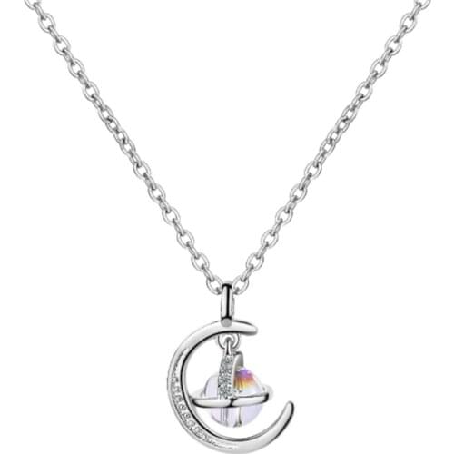 Net red simple personality temperament creative dream two-color planet moon short female silver plated necklaces SE079