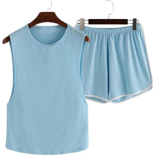 Sleepwear Summer/Spring/Autumn Sleeveless Elastic Men Solid Color Comfortable Pajamas Set for Family Underwear пижама мужская