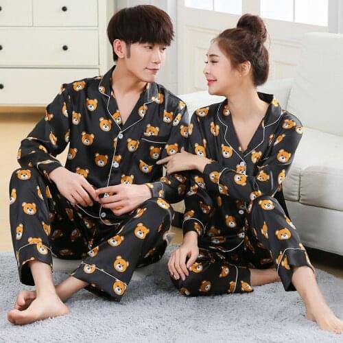 New Fashion Men Pajama Sets Spring Autumn Pyjamas Set Nightwear Long-sleeve Cartoon Lovers Homewear Couples His-and-hers Clothes