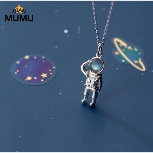 Hot S925 Silver Necklace Cute Astronaut Creative Design Necklace Fresh Sweet Temperament Simple Clavicle Chain For Girl Jewelry