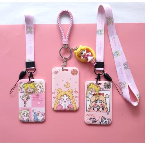 Sailor Moon Cartoon Girls Lanyard Push & Pull Credit Card ID Holder Bag Student Women Travel Bank Bus Business Card Cover Badge