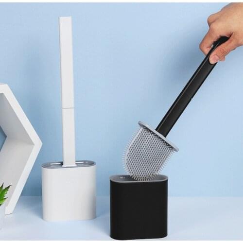 TPR Silicone Head Toilet Brush with Holder Toilet Brush Water Leak Proof with Base Wc Flat Head Flexible Soft Bristles Brush