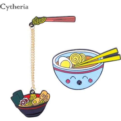 Blue Cute Facial Noodle bowl Enamel needle Cartoon a bowl of egg noodle badge express love for food Denim leather pin
