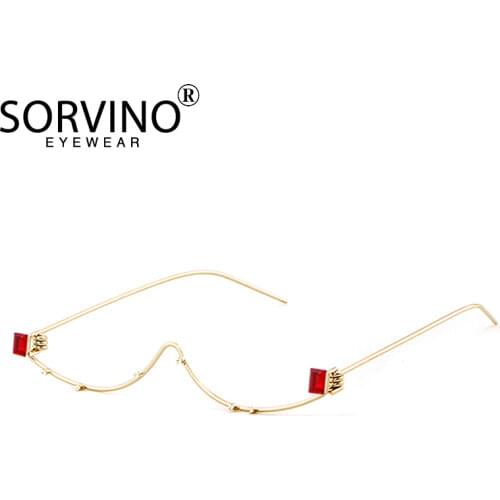 SORVINO 2020 Slim No Lens Cat Eye Glasses Frame Brand Designer Women Half Red Diamond Lensless Cateye Sunglasses SVN56