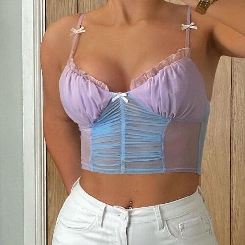 Sexy Tank Top meshHalter Crop Tops Women Summer Camis Backless Camisole Fashion Casual Tube Top Female Sleeveless Cropped Vest