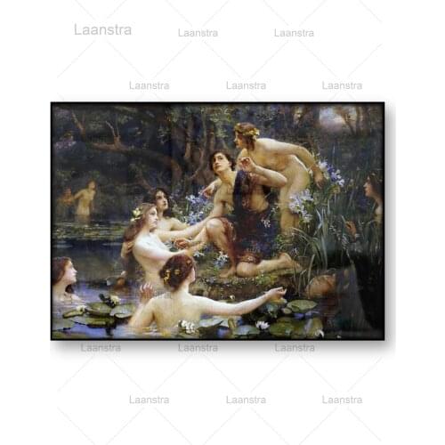Hylas and The Water Nymphs Henrietta Rae Vintage Poster Oil Painting Reproduction Retro Wall Art Canvas Print Home Decoration
