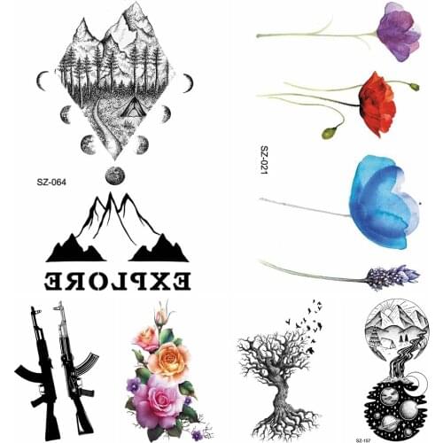 Waterproof Forest Tattoo Stickers Women Beauty Makeup Flower Temporary Tattoo Men Arm Galaxy Small River Fake Tatoo Transferable