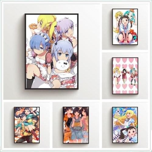 WTQ Canvas Painting Anime Posters Monogatari Wall Decor Retro Poster Wall Art Picture Room Decor Home Decor