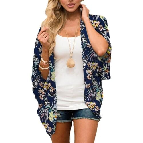 Womens Boho Printed Kimono Beach Cover Up Summer Open Front Floral Loose Cardigan Shawl Capes Thin Jumper Tops Holiday S-3XL
