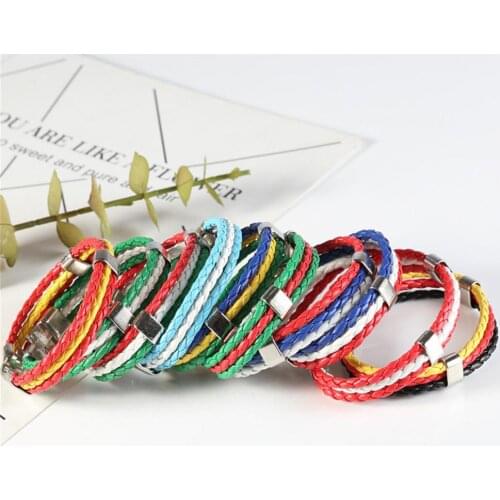Fashion Russia Spain France Brazil Flag Leather Team Bracelet Men High Quality Football Fans Couples Gift Jewelry