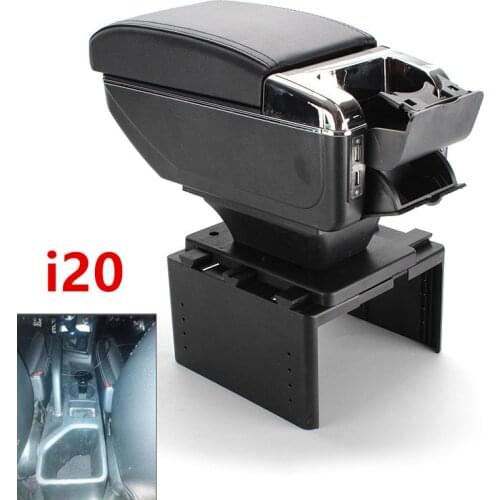 For Hyundai I20 armrest box central Store content Storage box hyundai armrest box with cup holder ashtray USB interface