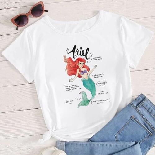 T-shirt Women Aesthetic Princess Ariel The Little Mermaid Print Fashion Harajuku Tshirt Girl Casual White Top T Shirt Dropship
