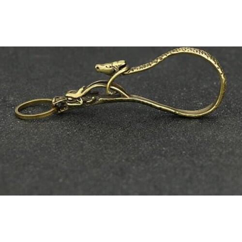 Collection Chinese Brass Carved Animal Dragon Horse Key Buckle Exquisite Small Pendant Statues