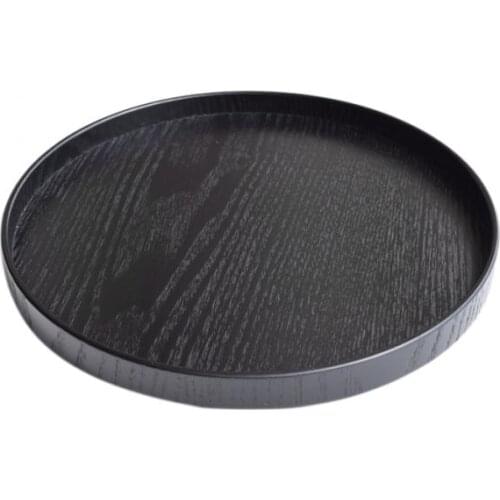 Round Wooden Plate Food Snack Serving Trays Salad Bowl Platter Black 21/24//2730cm