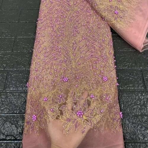 Latest African Lace 2020 High Quality Nigerian 3D Bridal Lace Fabric Embrodiery Tulle Beaded French Lace Fabric for haute Party