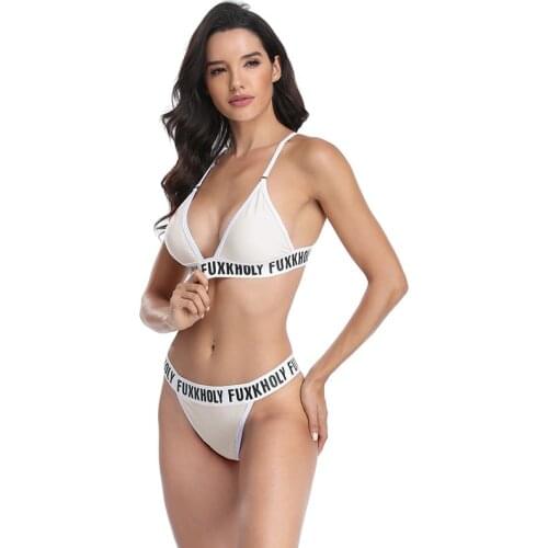 Letter Print Sexy Bikini Two-piece Sets Women Summer Backless Beach Push Up Brazilian Swimwear Female Bathing Suit Bequini