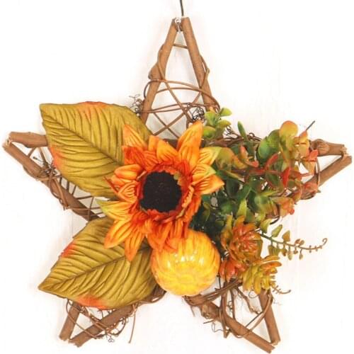 Wood Sunflower Pumpkin Five-pointed Star Decoration Wall Hanging Halloween Decor Artificial Flower Decoration Sunflower
