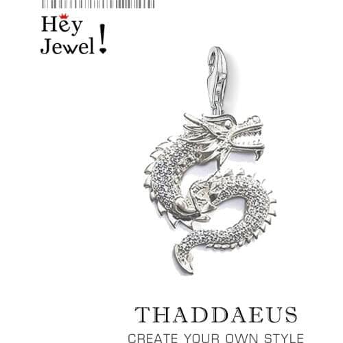 White CZ China Dragon Charm Women Men 2019 Fashion Vintage Lucky 925 Sterling Silver Pendant Fit Bracelet Necklace Collares