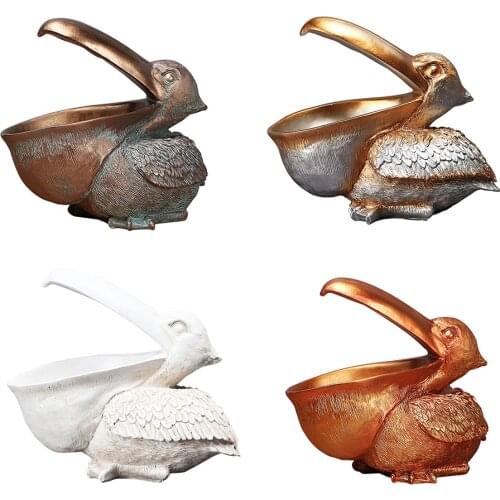 Resin Pelican Statue Key Candy Container Storage Animal Model Figurine Miniature Table Desk Holder Ornament Living Room Decor