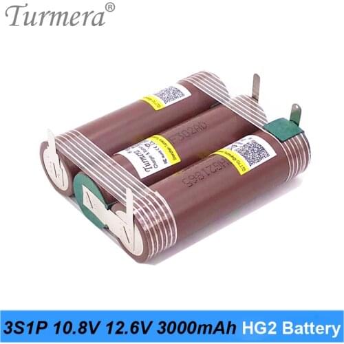 Turmera 3S 12V 4S 16.8V 5S 21V 18650 HG2 3000mAh Battery 30A Soldering for 10.8V 14.4V 18V Screwdriver Battery Replace Ni-MH Use