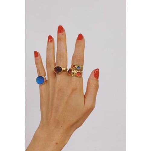Timeless Wonder Brass Blue Stone Stackable Rings Fancy Women Jewelry Punk Cocktail Gothic Ins Runway Designer Top Rare New 7277