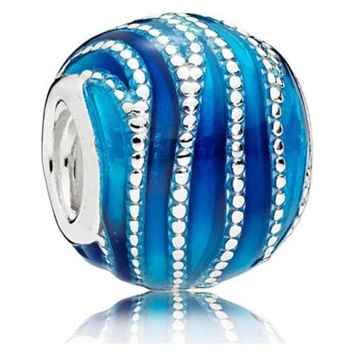 Authentic 925 Sterling Silver Bead Blue Swirls Charm Fit Fashion Women Pandora Bracelet Bangle Gift DIY Jewelry