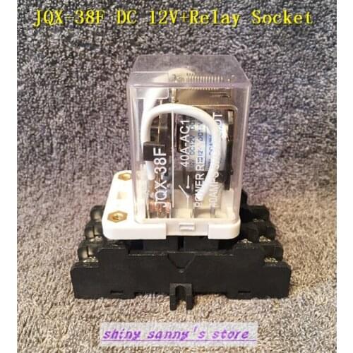 1 set JQX-38F DC 12V 40A 11 Pin 3PDT Coil Power Relay With Socket Brand New