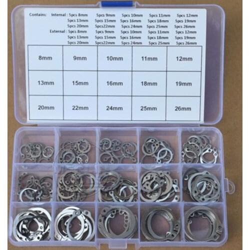 150Pcs 8mm - 26mm 304 Stainless Steel Circlip Retaining Ring Snap Ring Kit