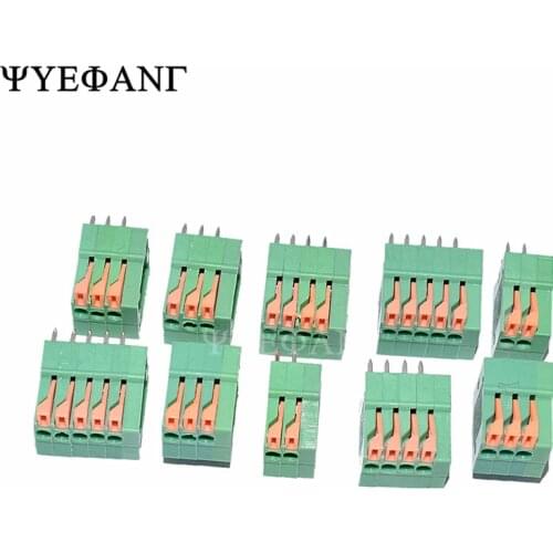 5PCS KF141R KF141V 2/3/4/5/6/7/8P 2.54mm Pitch PCB Connector Spring Screless Copper Green Terminal Block Bent Foot