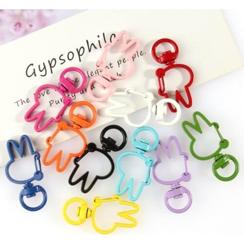 5pcs/lots Metal Rabbit Shape Hollow Keychain Split Key Ring Swivel Lobster Clasp Connector for Bag Belt Dog Mask Chains 6*36mm