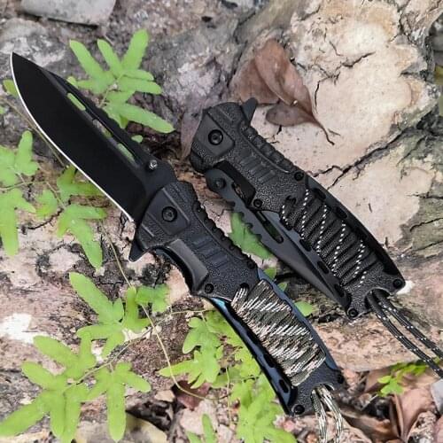 5 In 1 Survival Tactics Folding Pocket Knife With Rope Camping Hiking Multi Functional Emergency Tools Aviation Aluminium Handle